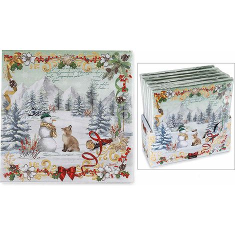 Tovaglioli di carta con stampa natalizia paesaggio innevato, set da 18 pezzi, Aperto: cm 33 x 33 H