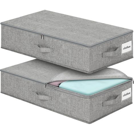2 Pièces Boite Rangement Sous Lit avec Couvercle,Organisateurs de Placards Pliable, avec doublure de support en plastique, 3 poignées, pour Ranger Les vêtements, Literie, 76x38x17cm, Gris (1/5)