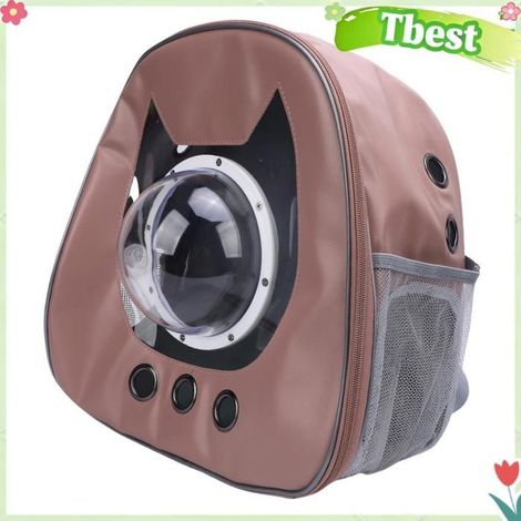 Tbest sac à dos de voyage pour chat Sac à dos de transport pour chat, grand espace, fenêtre animalerie deplacement Brun (1/5)