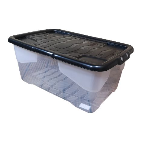 42L Clear Storage Box with Black Lid, Stackable and Nestable Design Storage Solution (1/5)