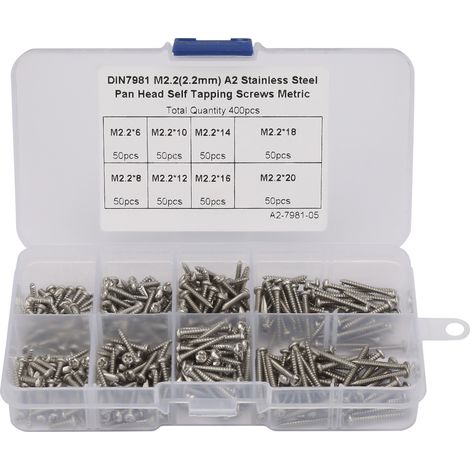 Packung mit 400 M2.2-Blechschrauben aus hochfestem Edelstahl, sortiertes Schraubenset (1/5)