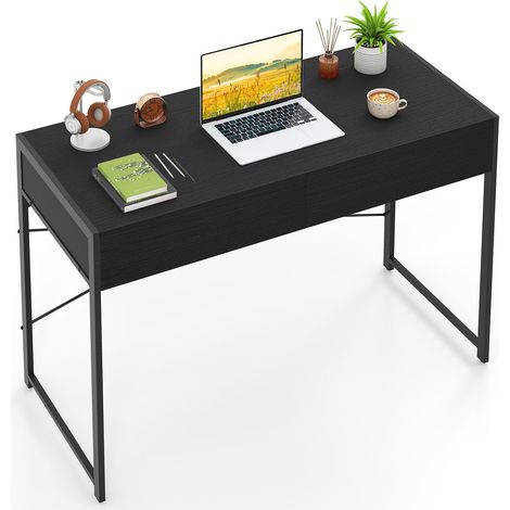 COSTWAY Computer Desk Compact Writing Desk with 2 Drawers-Black (1/5)