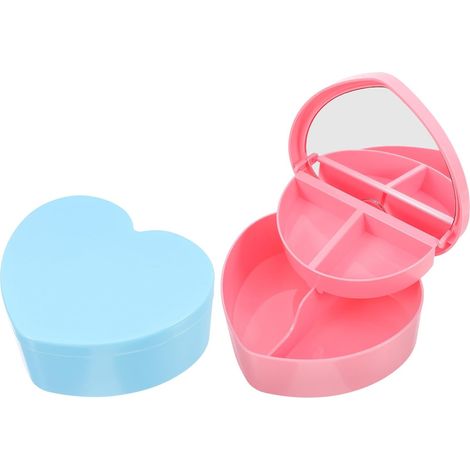 Boîte à Bijoux de Cœur 2pcs pour Filles, Plastique PP Léger, Double Couche avec Miroir de Maquillage, Organisateur Portable pour Boucles d'Oreilles et Colliers en Voyage (1/5)