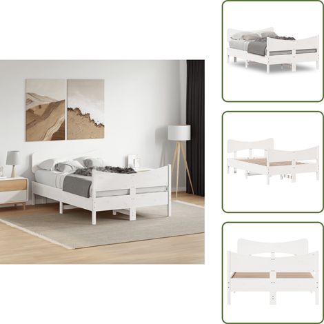 The Living Store Cadre de lit sans matelas blanc 120x200 cm bois de pin massif - Cadre De Lit - Lit Double - Lit En Bois - Bois De Pin - Tête De Lit