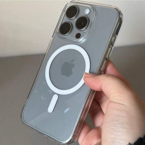 Coque magnétique transparente pour iPhone, compatible avec charge sans fil MagSafe, fixation aimantée puissante, protection anti-empreintes, étui fin bleu frais, maintien stable sans chute, design épu (1/5)