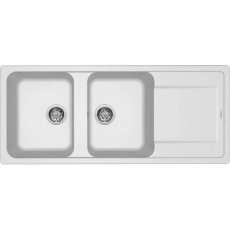 Elleci - Lavello Da Incasso reversibile In Composito Granitek Con Due Vasche + Appoggio - Misura: 116x50 cm - Colore: Bianco (1/2)