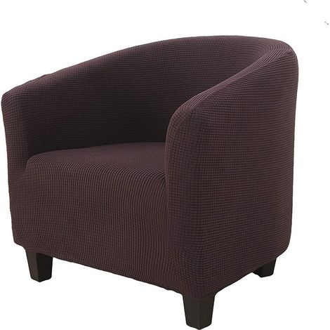 Housse de Fauteuil Chesterfield Jacquard Couleur Unie 1 Place Extensible Marron Foncé (1/4)