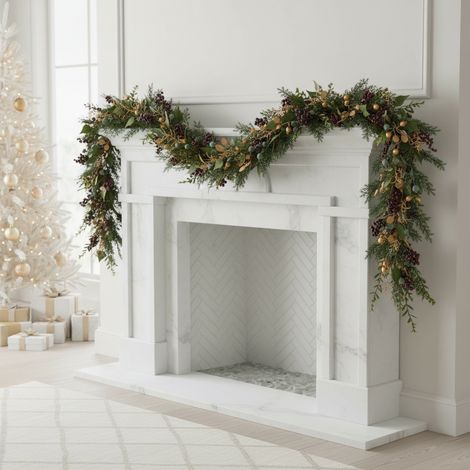 Festone natalizio con glitter e foglie dorate per decorazioni da interno lunghezza: 180 cm (1/4)