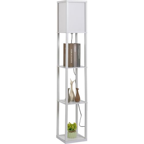 Lampe pour tarte E27 avec étagères de rangement, bois moderne, blanc pour salon chambre bureau