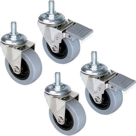 Jeu de 4 roulettes plastique gris gris-noir avec boulons, Ø 50 mm, coulissantes, acier et plastique (1/2)
