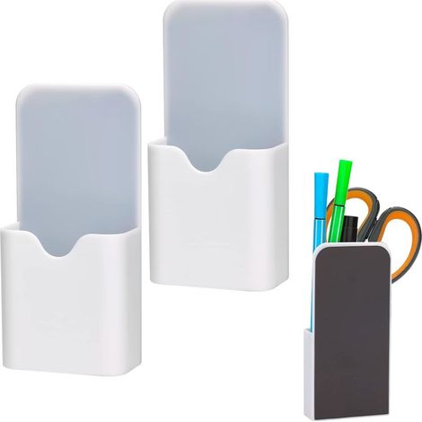 Support Magnetique Pour Stylos - Support Magnetique Pour Crayons - Pour Frigo Tableau Blanc Casier - Blanc - 2 Pièces (1/5)