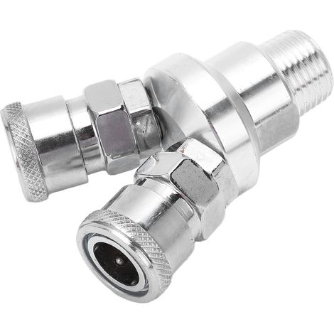 Zweiwege-Schnellkupplung G1/2, verchromter Stahl, drehbarer Luftabscheider, pneumatische Verschraubung, Doppelanschluss, 1/2"-Gewindeende, vernickeltes Metallteil, Werkstatteinsatz (1/5)