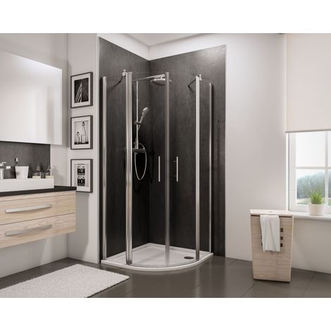 Schulte – Porte de douche battante d'angle arrondi 80 x 80 cm – Verre anticalcaire 5 mm – Profilé chromé – Largeur d'accès 69 cm – Montage sans silicone