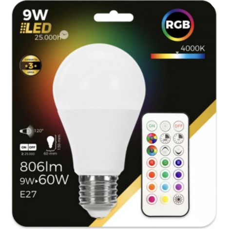 ORION91oficial® - Pack X 5 unidades, Bombilla LED A60 E27, Estándar 9w (=60w) 806lm, RGBW Con Mando, 25000h Foco, Iluminación, Aplique, Lámpara, Bombilla - spaziOrion91