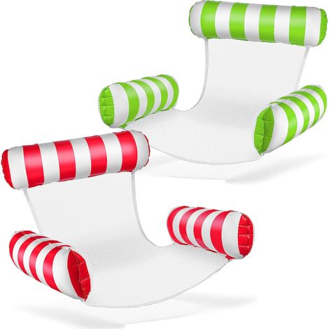 Lot de 2 matelas pneumatiques, chaises suspendues à eau rayées (rouge et vert, 130 x 122 cm) – chaise à eau avec dossier et accoudoirs, chaise longue, chaise de relaxation aquatique, idéale pour la pi (1/5)