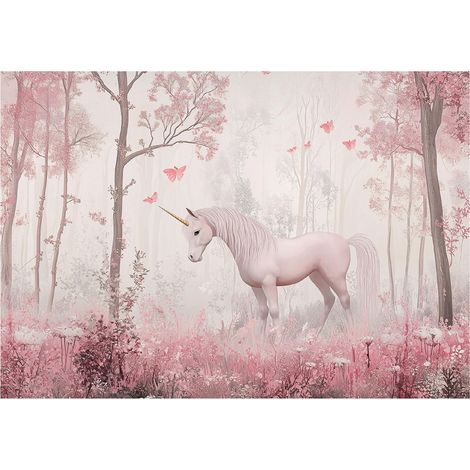 Papier peint intissé pour enfants avec une licorne rose, pour décorer les murs d'une chambre d'enfant – 400 x 280 cm Wallarena