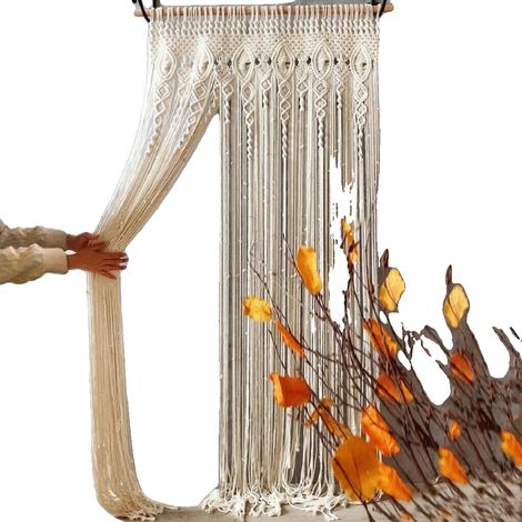 Rideau en macramé, 100 % coton biologique, 35,43 pouces de long, 70,87 pouces de hauteur, rectangle, tissé à la main (1/5)