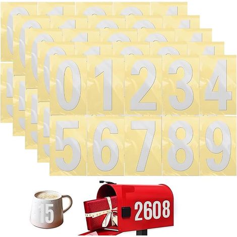 Reflective House Numbers 4 Inch Weatherproof House Numbers Vinyl Stickers Silver Door Number for Mailbox 0-9 (1/2)
