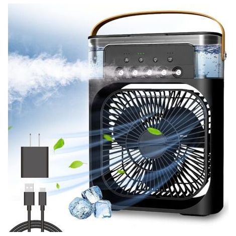 Refroidisseur d'air personnel, climatiseur portable, mini refroidisseur par évaporation avec lumière LED 7 couleurs, minuterie 1/2/3 h, 3 vitesses de vent et 3 modes de pulvérisation pour votre bureau (1/5)
