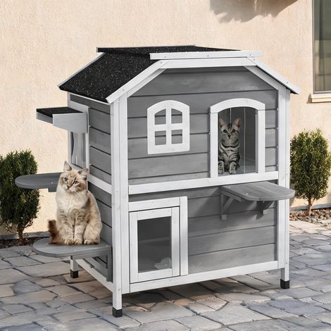 Maison pour chat gris en bois de sapin 99,5 x 76 x 91 cm (1/5)