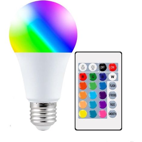 Ampoule LED RGBW E27 15 W à changement de couleur avec télécommande infrarouge pour éclairage domestique, scène, fête, ambiance lumineuse décorative