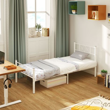 Struttura letto singolo con testiera alta, facile da montare, vano contenitore sotto il letto, in acciaio, bianca.