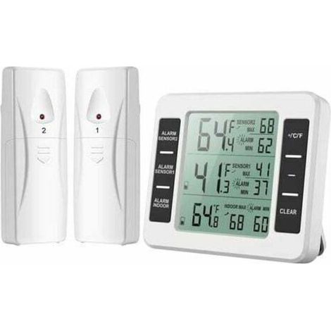 Thermomètre réfrigérateur sans fil avec 2 capteurs – Alarme MAX/MIN – Plage -40℃ à 60℃ – Grand écran LCD – Installation facile (1/5)