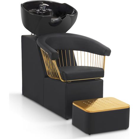 Barberpub Friseurstuhl mit Waschbecken Retro 8037 (Gold-Schwarz/PVC) (1/3)
