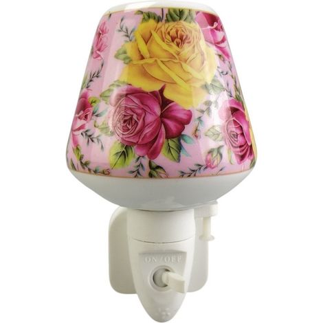 Floral Nightlight with Yellow & Deep Pink Magenta Rose Pattern on Pink Background - L8 x W8 x H13 cm