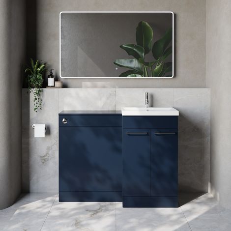 Napoli 390 Cento Deep Blue 1100mm 2 Door Vanity Unit Toilet Suite with Glide Basin - 1100mm - Chrome 160mm HandleWithout Kingston Toilet Pan
