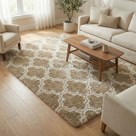 Tappeto DECOR per soggiorno, a pelo lungo, antiscivolo, morbido, soffice, alla moda, 160x200 cm, colore kaki lanterna.