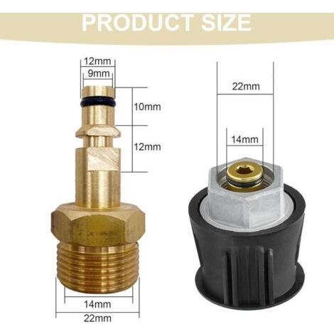 Adaptateur pour nettoyeur haute pression avec raccord rapide M22 de 14 mm pour nettoyeurs haute pression Karcher K2-K7, adaptateur de tuyau.