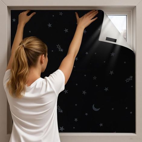 Rideau occultant portable – Lune et étoiles – Noir – 200x145 cm – Autocollant – Sans perçage – Chambre (1/5)