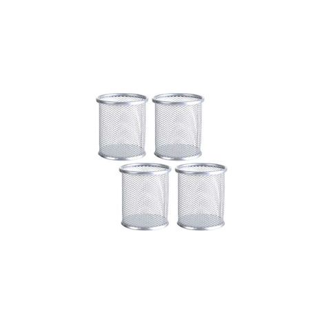 Porte-stylo en maille, porte-stylo en métal, pour bureau, organiseur de stylos, lot de 4 (rond, argenté) (1/5)