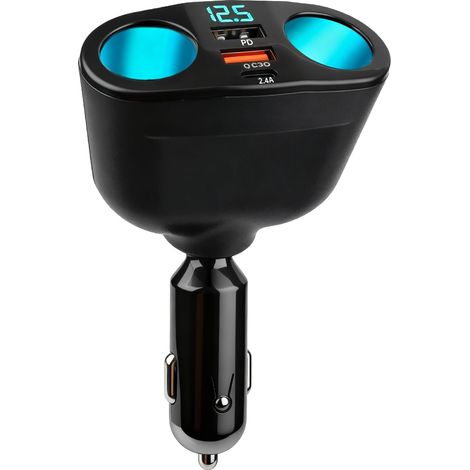 CCYKXA Double Prise Allume Cigare 12V 5 en 1 Chargeur Voiture Rapide 120W 12V/24V avec 2 60W Adaptateur Allume Cigare, 1 PD 20W, 1 QC 18W et 1 USB pour Téléphone Tablette Caméra GPS pour iPhone 17 16 (1/5)