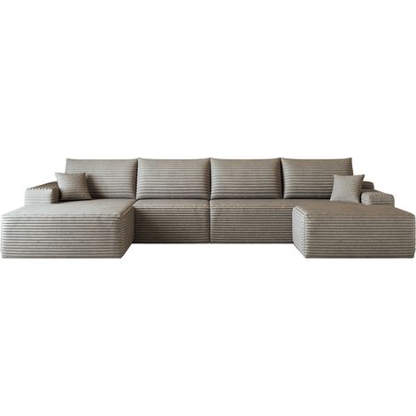ELVMI Sofá Esquinero Modular en L sin Herramientas con Espuma Elástica, en Tela de Pana Acanalada Camel (1/5)