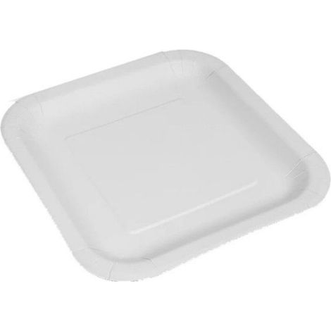 25 ASSIETTES CARRÉES CARTON BIO 20CM BLANC- VAISSELLE DE FÊTE (1/2)