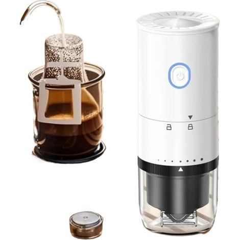 Machine à café portable avec broyeur à café rechargeable - mortier en céramique - broyeur électrique - la randonnée et le bureau - blanche (1/5)