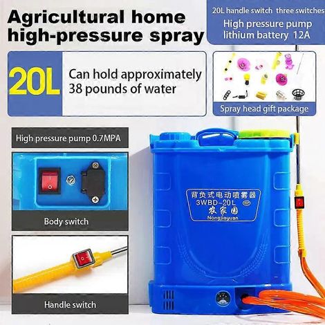 Pulvérisateur électrique à dos avec batterie au lithium, nébuliseur haute pression, 16-20 L, outils agricoles et de jardinage (1/4)