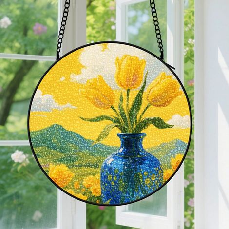 15cm Suspension décorative vitrale pour fenêtre, cadeau pour amateurs de botanique, motif floral, décoration colorée, pendaison de crémaillère, cadeau pour maman (1/5)