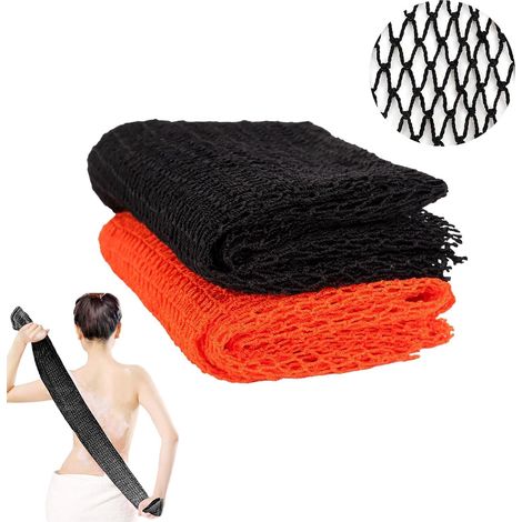 2 Pièces African Net Sponge Eponge Africaine Filet de Douche Africain éPonge Africaine Corps Filet Douche Africain Extensible Jusqu'à 160CM pour Bain L'Exfoliation Gommage Massage (Noir+Orange) (1/5)