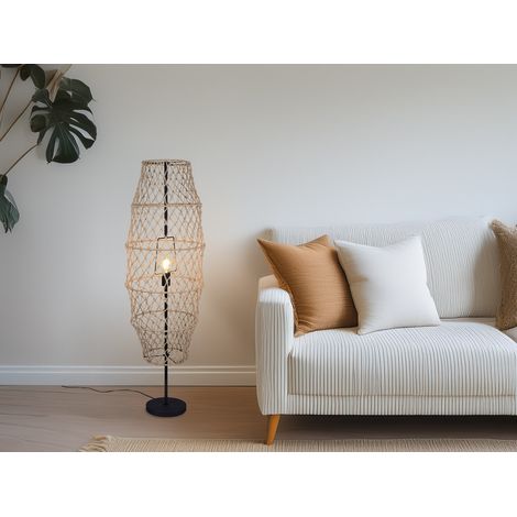 Kleine Boho Stehlampe HIVE Lampenschirm geflochten aus Hanfseil, Höhe 120cm