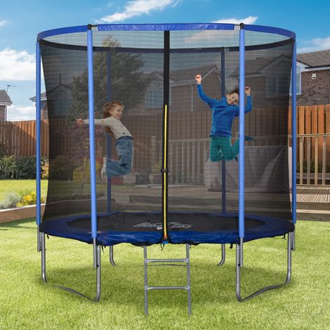 Trampoline d'extérieur, trampoline de jardin pour adultes avec filet de sécurité et bord rembourré, jeux de jardin et de maison, Ø 244 x 240 cm, bleu et noir