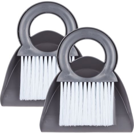 Relaxdays Mini Dustpan and Brush, Set of 2, Tabletop Broom, Cleaning Equipment, Kitchen & Camping, Hanging, Grey/White