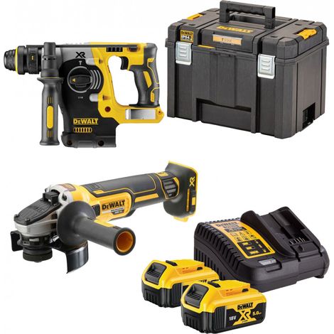 Kit herramientas Dewalt XR 18V martillo DCH273 y amoladora DCG405 + 2 baterías 5Ah + TSTAK (1/5)