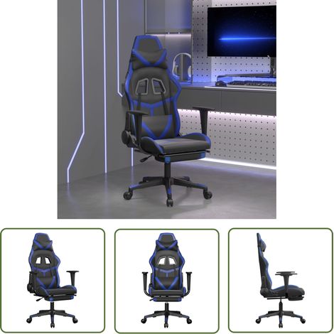The Living Store Gaming-Stuhl mit Fußstütze Schwarz und Blau Kunstleder - Gaming-Stuhl - Gamer Chair - Bürostuhle - PC-Chair - Ergonomischer Stuhl (1/5)