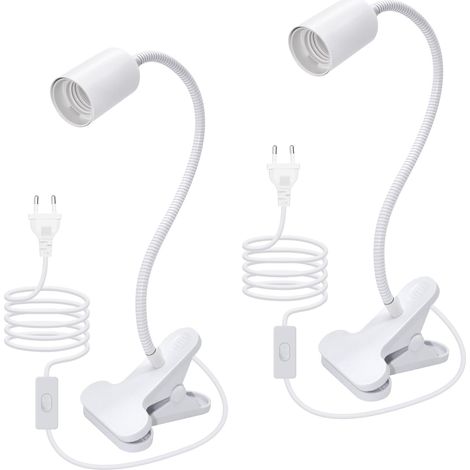 2PCS Lampe à Pince E27, 240CM Cable, 35CM Longueur 360°Flexible Col de Cygne, Douille E27 avec Pince, Lampe a Pince pour Lit, Spot avec Pince, Lampes de Lecture, Lampes-Clips pour Plante (1/5)