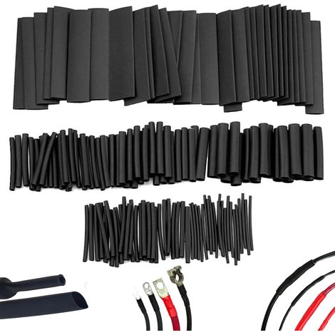 Lot de 127 protections de fils, manchons isolants noirs, connecteurs thermorétractables, gaines thermorétractables, idéales pour l'isolation électrique et la réparation (noir) (1/5)
