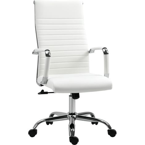 Sedia da Ufficio Ergonomica in Finta Pelle, Seduta Girevole e Dondolo, 54x62x104-114 cm, Bianco