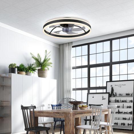 Ventilateur de plafond avec lumière et télécommande. plafonnier ventilateur 50 cm avec 6 vitesses. noir (1/5)